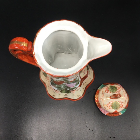 Antique Kutani Hand Painted Asian Floral Japanese CeramicTeapot Signed Meiji - Picture 8 of 9